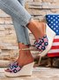 Independence Day Flag Graphics Bows Wedge Sandals