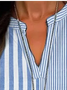 Women Blouse Casual Striped Long Sleeve Notched Regular Loose Shirt