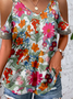 V Neck Short Sleeve Floral Regular Loose Shirt For Women